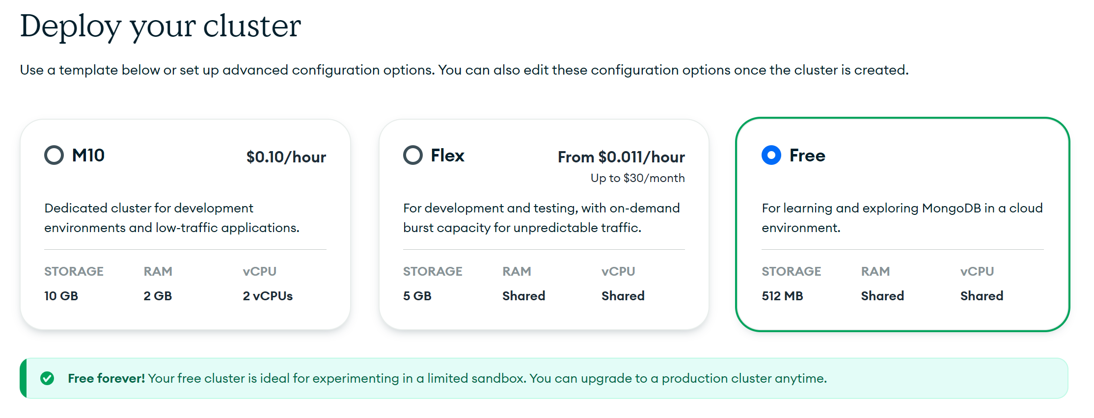 choose mongodb cluster plan